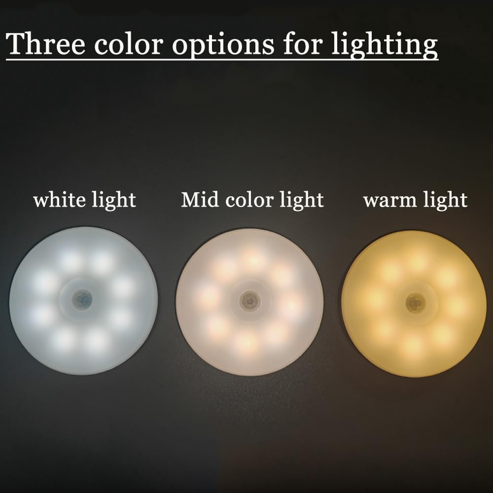 2 Pack Motion Sensor Light Indoor,Nightlights with Light Sensors Automatic/Constant Modes,White Warm & Neutral Light Three Colors Magnetic