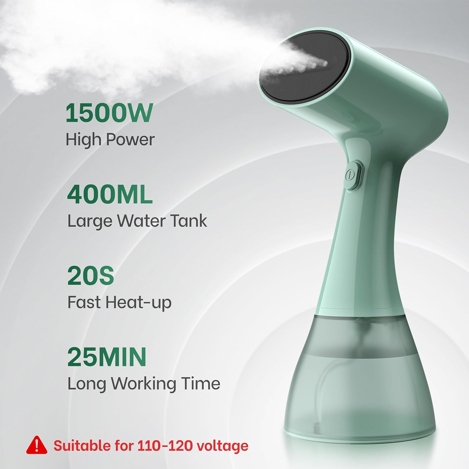 Clothes steamer handheld with Ultra Large 400ml Water Tank, 1500W High Power, 20S Fast Heat-up,Wrinkle Remover,Portable
